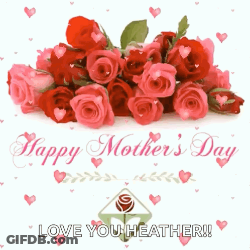Happy Mother's Day Card With Roses And Hearts GIF