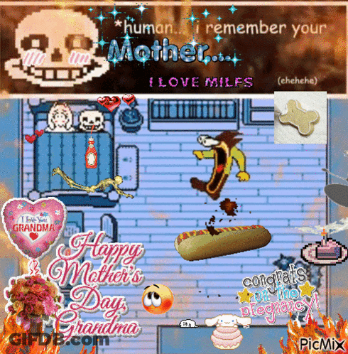 Happy Mother's Day Hot Dog And Skeleton GIF