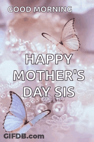 Happy Mother's Day Sis Card With Tea And Purple Flowers GIF