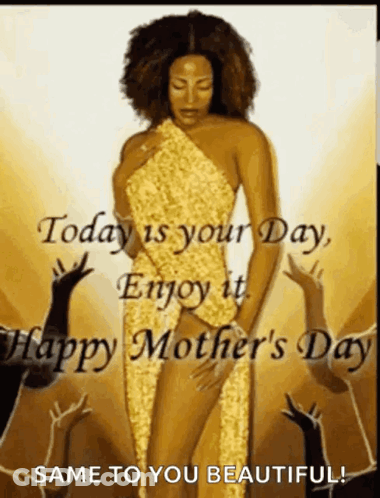 Happy Mother's Day Woman In Gold Dress GIF
