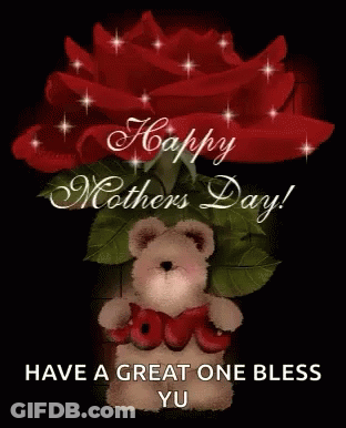 Happy Mothers Day Card Teddy Bear Holding Heart GIF