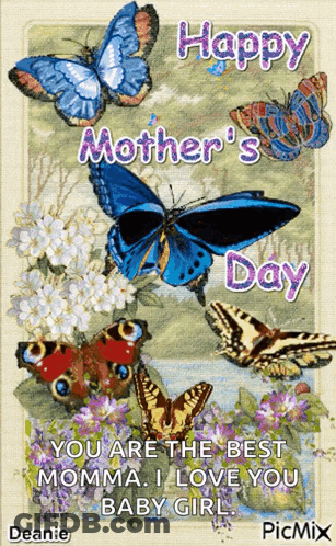 Happy Mothers Day Card With Butterflies GIF