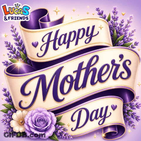 Happy Mothers Day Card With Purple Flowers GIF