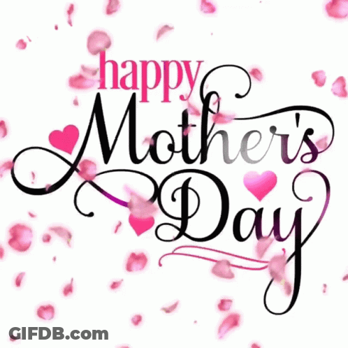 Happy Mothers Day Greeting With Pink Petals And Hearts GIF