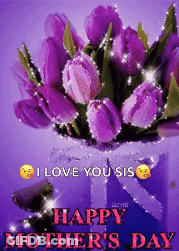 Happy Mothers Day Greeting With Purple Tulips GIF