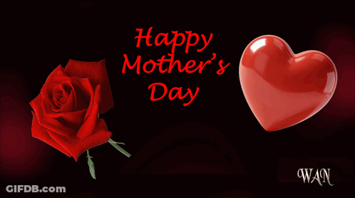 Happy Mothers Day Greeting With Rose And Heart GIF