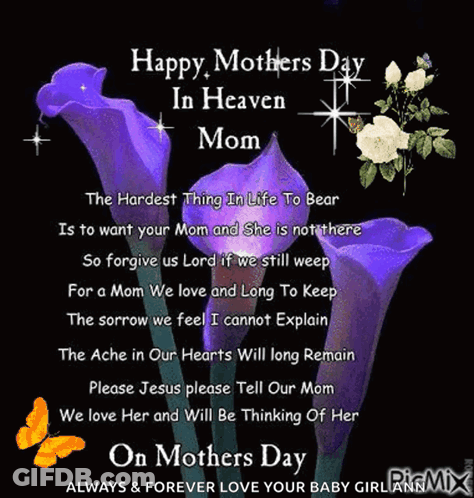Happy Mothers Day In Heaven Card With Purple Flowers GIF