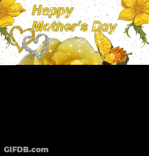 Happy Mothers Day Message With Yellow Rose And Butterflies GIF