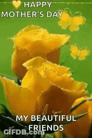Happy Mothers Day With Yellow Roses And Butterflies GIF