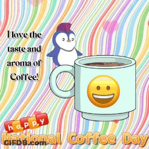 Happy National Coffee Day Card With Penguin GIF