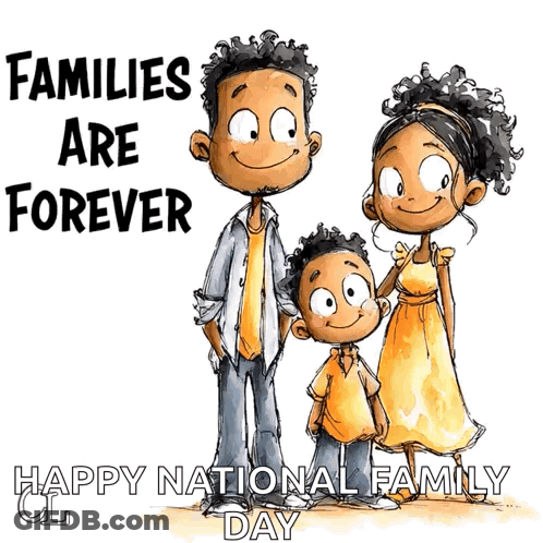 Happy National Family Day Greeting Card With Cartoon Family GIF
