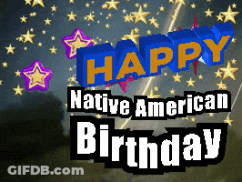 Happy Native American Birthday Card With Stars And Fireworks GIF