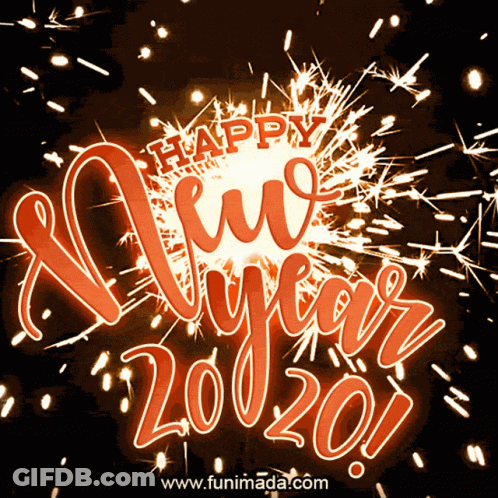 Happy New Year 2020 Greeting Card With Fireworks GIF