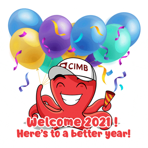Happy New Year 2021 Animated Octo Balloons Confetti GIF