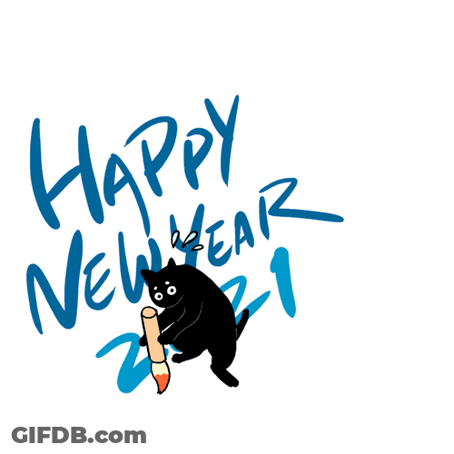 Happy New Year 2021 Greeting Animated Black Cat GIF