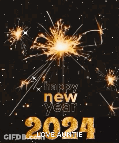 Happy New Year 2024 Love Auntie Greeting Card With Sparklers GIF