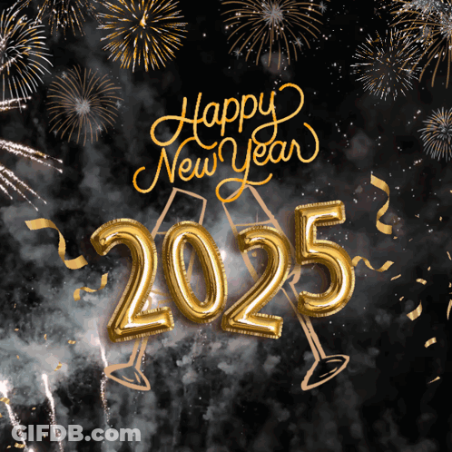 Happy New Year 2025 Poster With Fireworks GIF