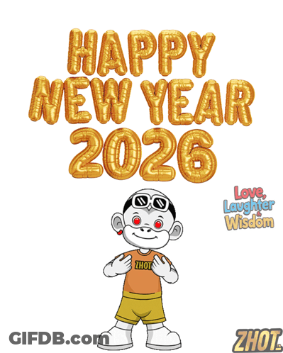 Happy New Year 2026 Poster With Cartoon Character GIF