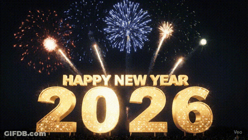 Happy New Year 2026 With Fireworks Behind It GIF
