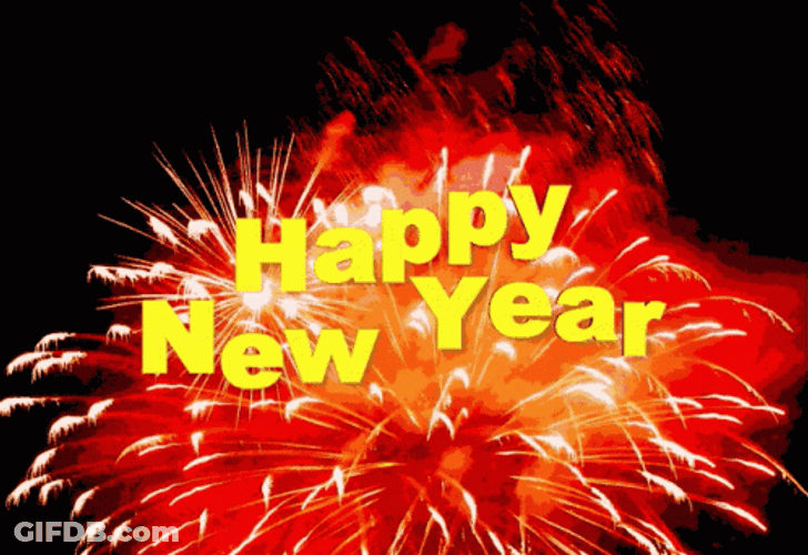 Happy New Year Animated Red Fireworks GIF