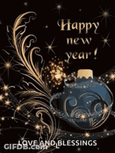 Happy New Year Blue Ornament GIF