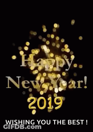 Happy New Year Card Black Gold Confetti GIF