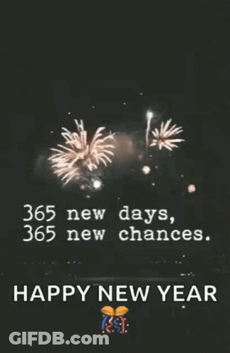Happy New Year Card With Fireworks And 365 New Days 365 New Chances GIF