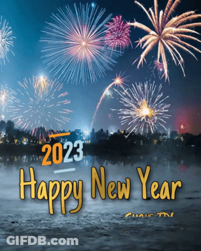Happy New Year Card With Fireworks GIF