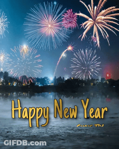 Happy New Year Card With Fireworks GIF