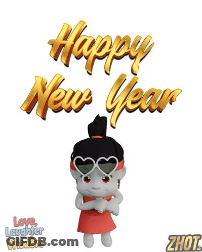 Happy New Year Card With Girl In Heart Sunglasses GIF