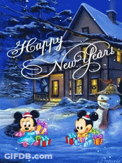 Happy New Year Card With Mickey And Minnie Mouse GIF