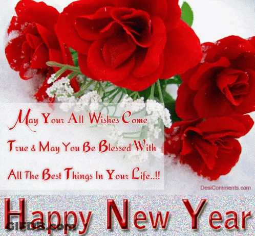 Happy New Year Card With Red Roses GIF