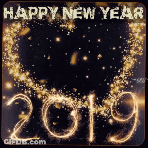 Happy New Year Card With Sparklers Spelling 2019 GIF