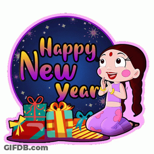 Happy New Year Cartoon Girl GIF