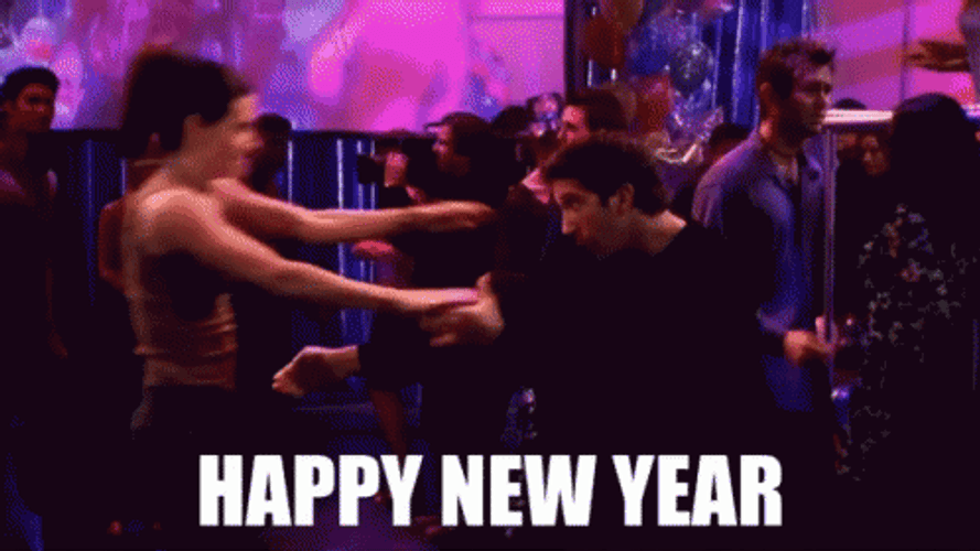 Happy New Year Dancing Friends GIF