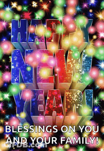 Happy New Year Fireworks Blessings On You And Your Family GIF