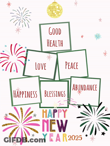Happy New Year Fireworks Good Health Love Peace GIF