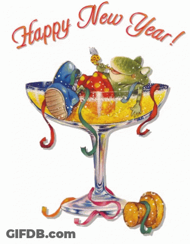 Happy New Year Frog In A Glass GIF