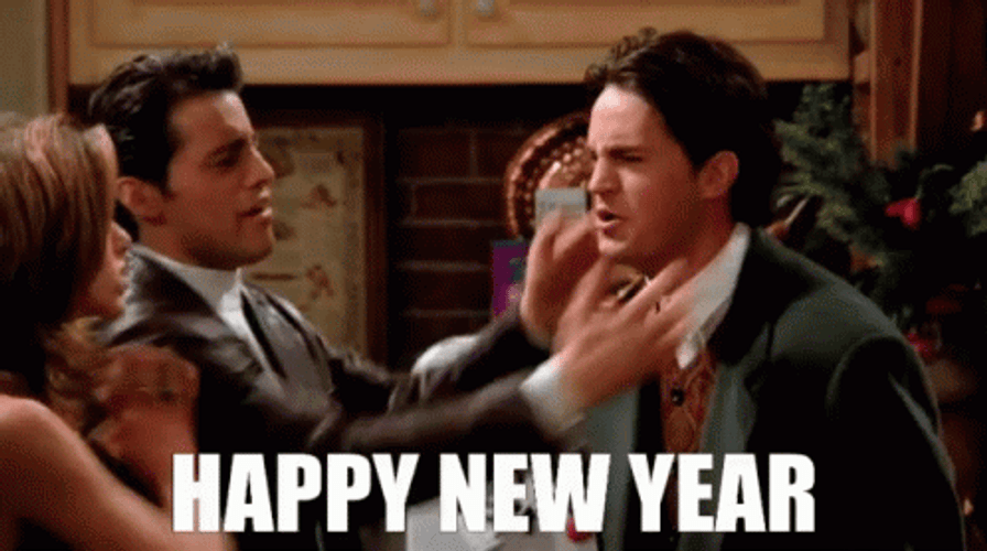 Happy New Year Funny Chandler Bing Kiss GIF