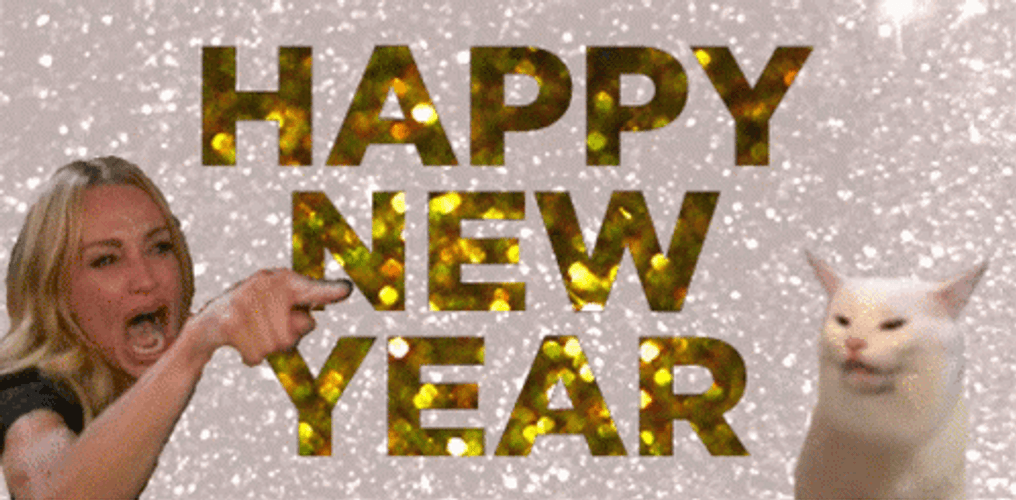 Happy New Year Funny Crying Woman Smudge Cat GIF