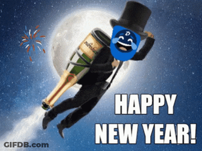 Happy New Year Funny Digibyte Flying Man Animation GIF