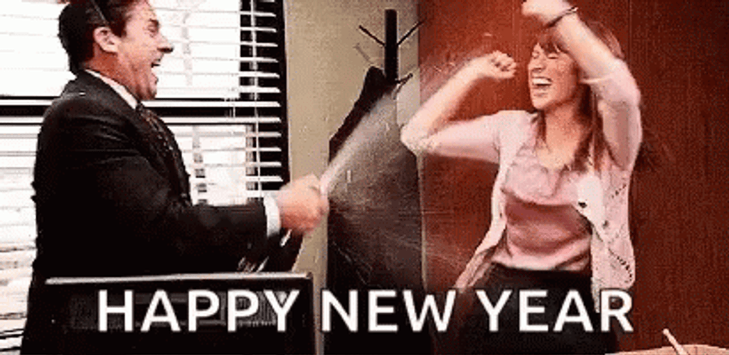 Happy New Year Funny Michael Scott Splashing Champagne GIF