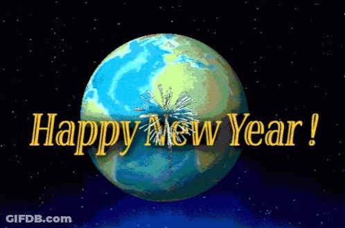 Happy New Year Globe Fireworks GIF