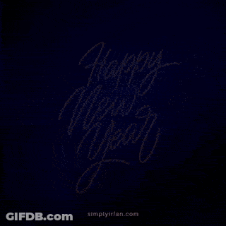 Happy New Year Greeting Card With Blue Fireworks GIF