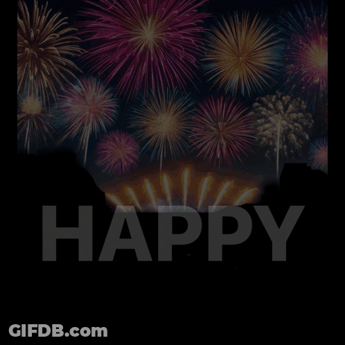Happy New Year Greeting Card With Fireworks GIF