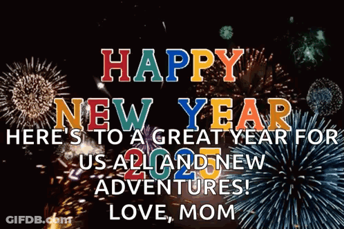 Happy New Year Greeting Card With Fireworks GIF