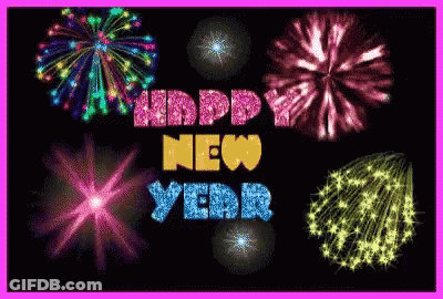Happy New Year Greeting Card With Fireworks GIF