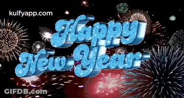 Happy New Year Greeting Card With Fireworks GIF