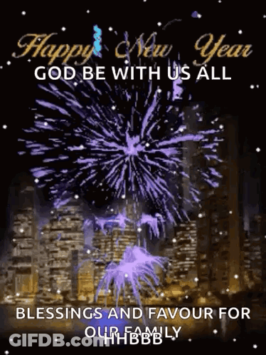 Happy New Year Greeting Card With Fireworks GIF