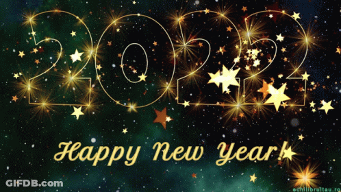 Happy New Year Greeting Card With Gold Stars And 2022 GIF